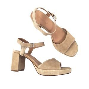 Madewell The Nadia Platform Heel Sandals Earthen Sand Suede Nude Tan Size US 9